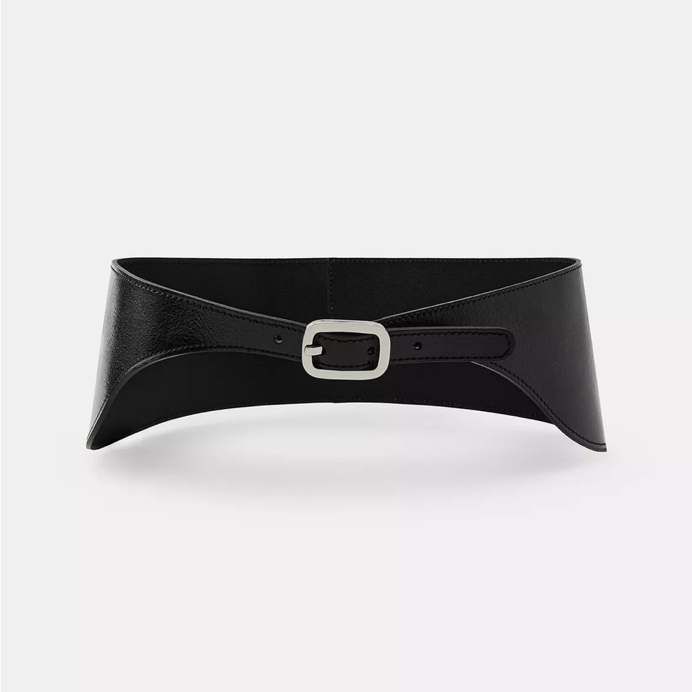Zara 100% Leather Wide Waist Black Belt Sz.80